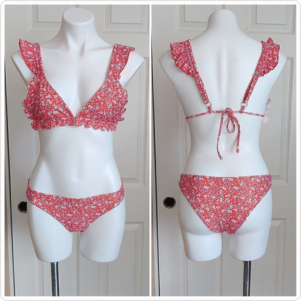 SHEIN Ditsy Floral Ruffle Triangle Bikini Swimsuit Set M